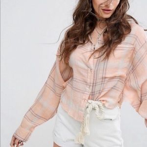 Free People Cutie Plaid Cropped Top Orange Plaid S